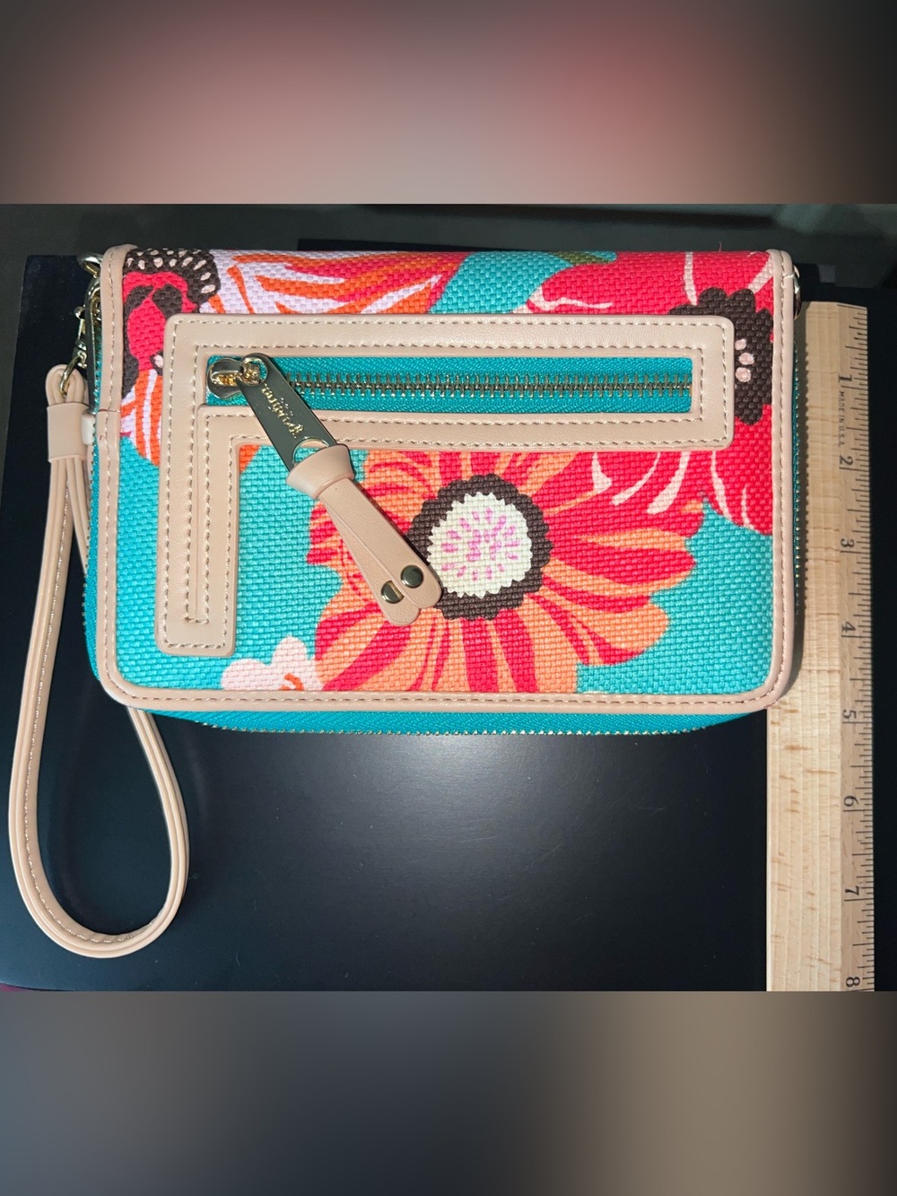 Spartina 449 Floral Canvas Wristlet — Turquoise, Pink & Coral